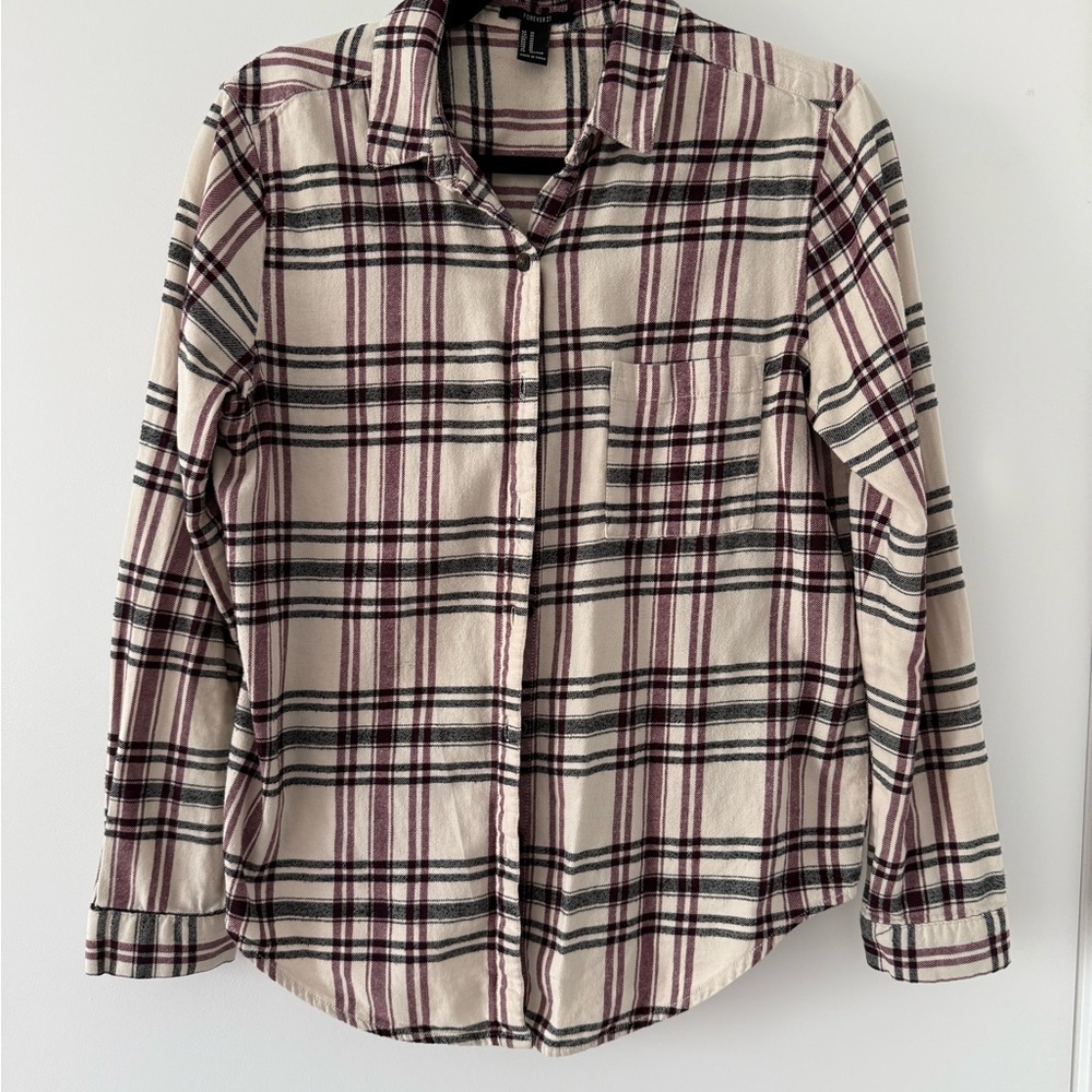 Forever 21 Burgundy and Cream Plaid Shirt